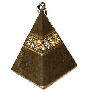 Art Deco Gold Tone Pyramid Pendant Diamond Shaped Embedded Crystals DIY Jewelry